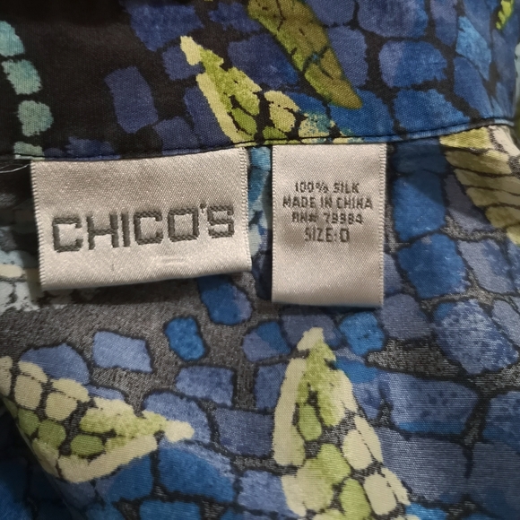Chico's Silk Blouse Very Colorful Mozaic Flowers Contemporary Modern Style - Picture 13 of 13